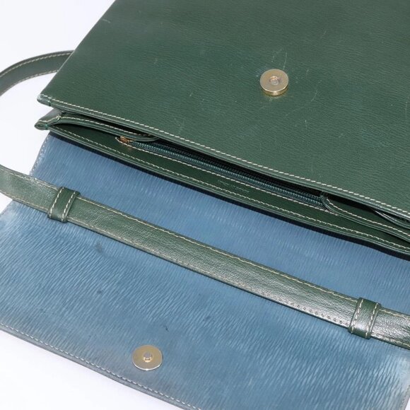 LOEWE Velazquez Hand Bag Suede Leather 2way Green Gold Auth BA6067 - Picture 11 of 16